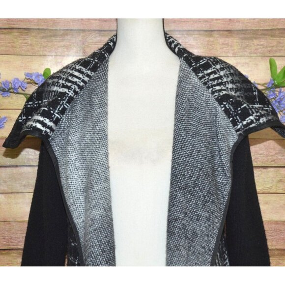 AVA Ladies Black Open Front Heavy Knit Mohair Blend Cardigan Sweater Size M Warm - Picture 3 of 11